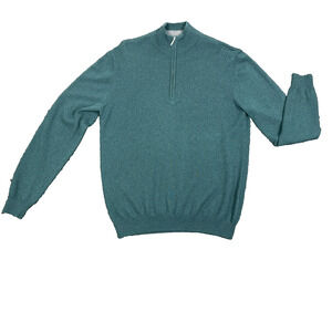 J. Hilburn 1/4 Zip Mock Neck 100% Cashmere Dark Green Sweater Men's Small